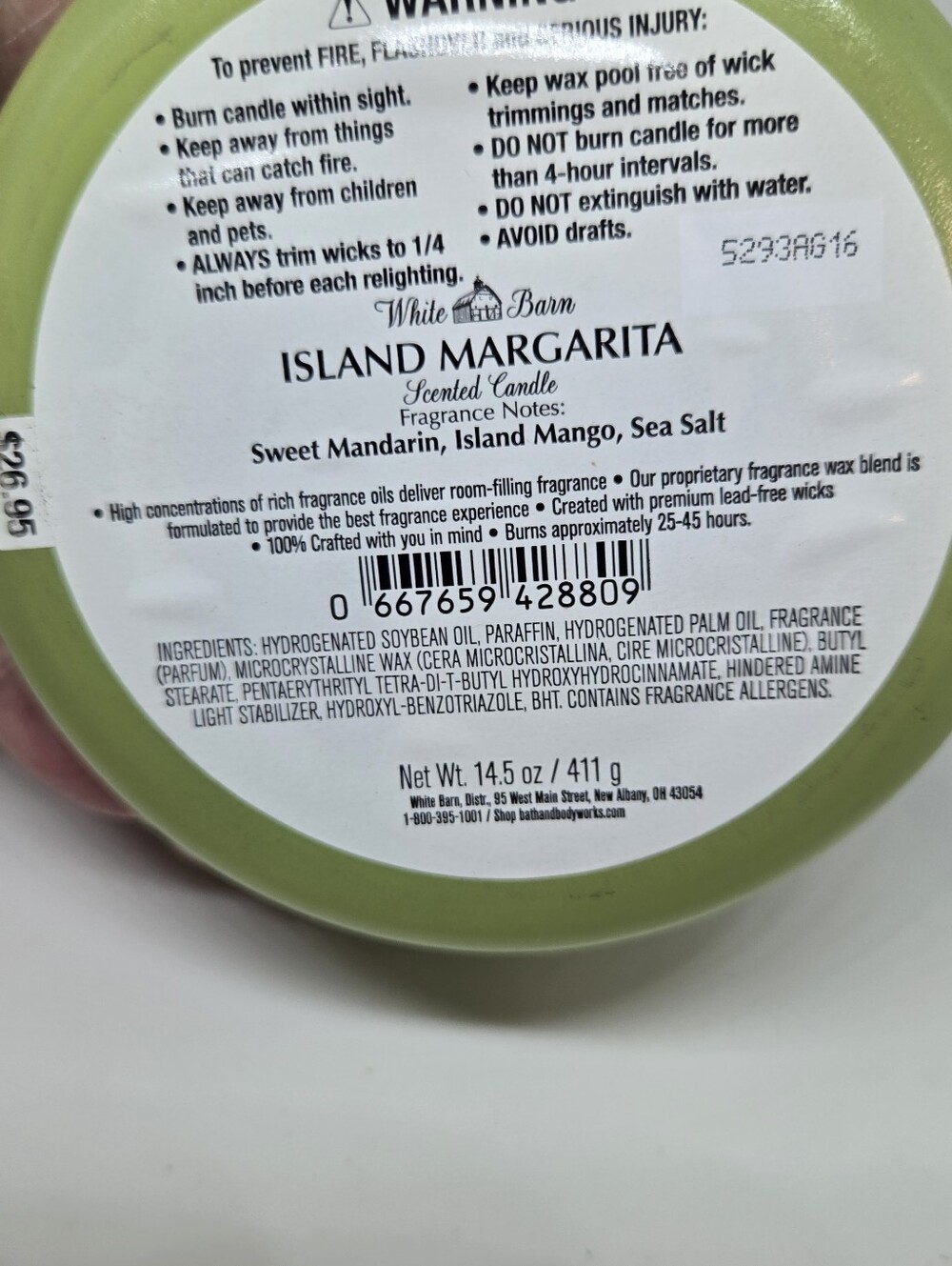 White Barn Green Island Margarita Jar Candle with White Lid - Picture 3 of 3